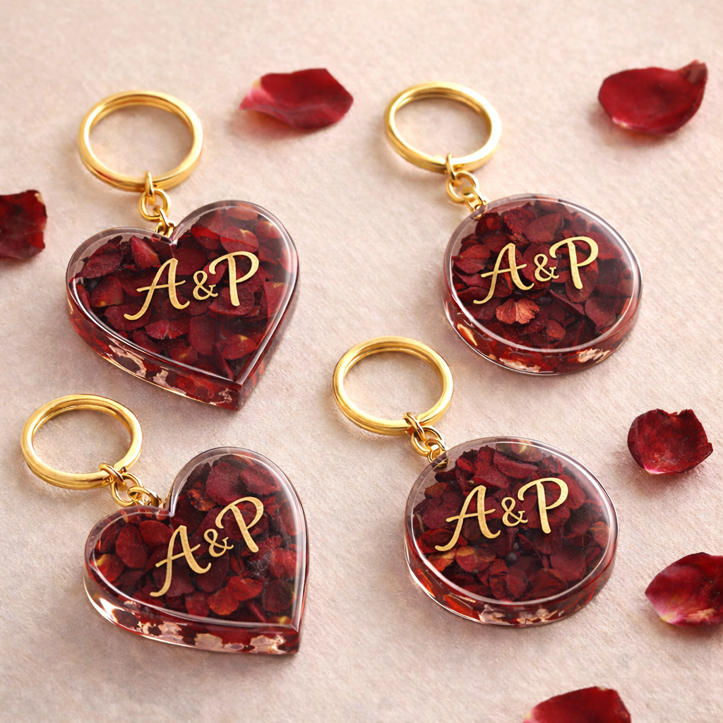 Resin Art Keychain with Rose Petals